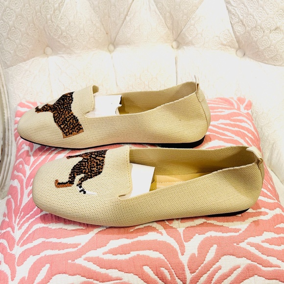 N1-NEW Leopard-Embroidered Knit Slip-On Flats - Picture 2 of 9